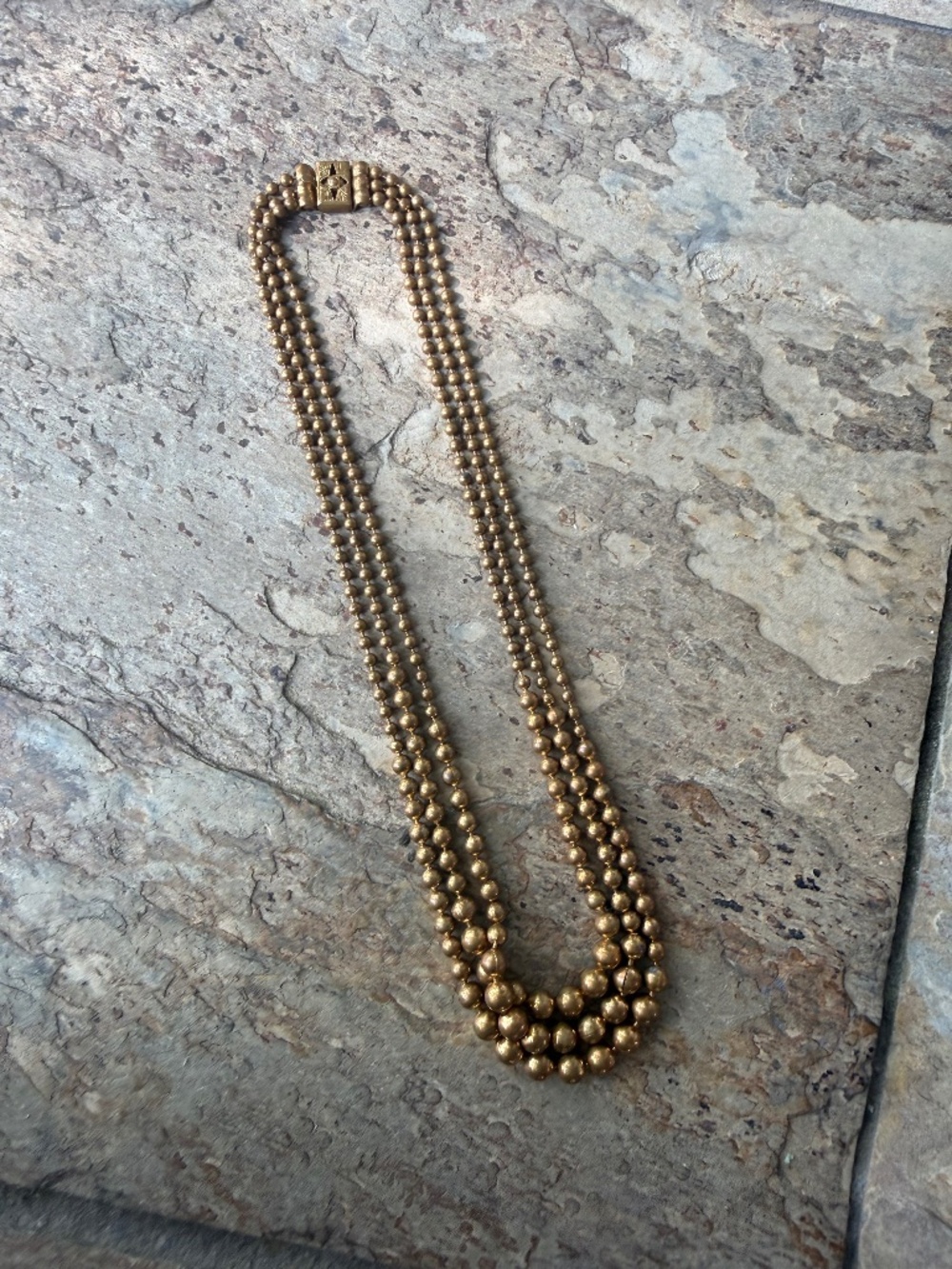 Vintage Brass Choker Necklace Ball Bead Etched Box Clasp Victorian Style Old.